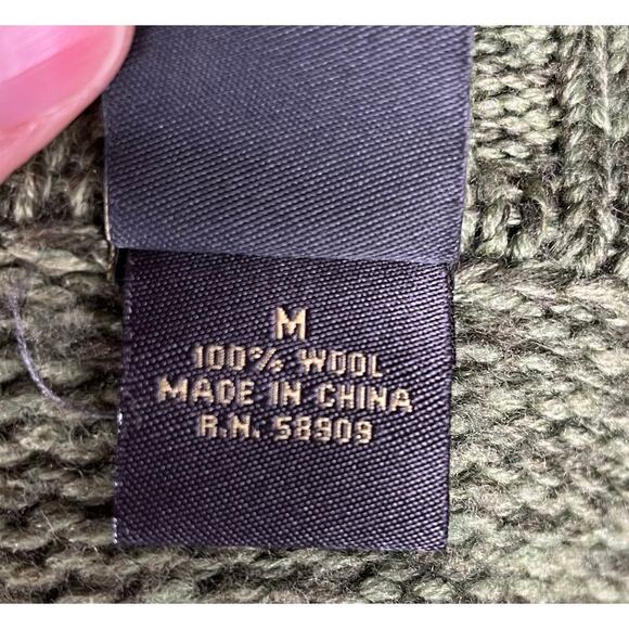 Aigle Mens Wool Zip Up Cardigan Sweater Knit Green‎ Stripe Grunge Y2K Medium - Picture 8 of 9